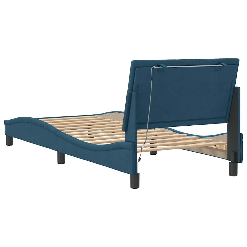 Bettgestell mit LED ohne Matratze "Hanko" Blau 90x190 cm Samt