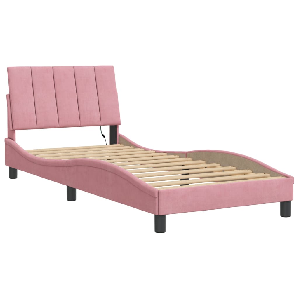 Bettgestell mit LED ohne Matratze "Hanko" Rosa 90x190 cm Samt