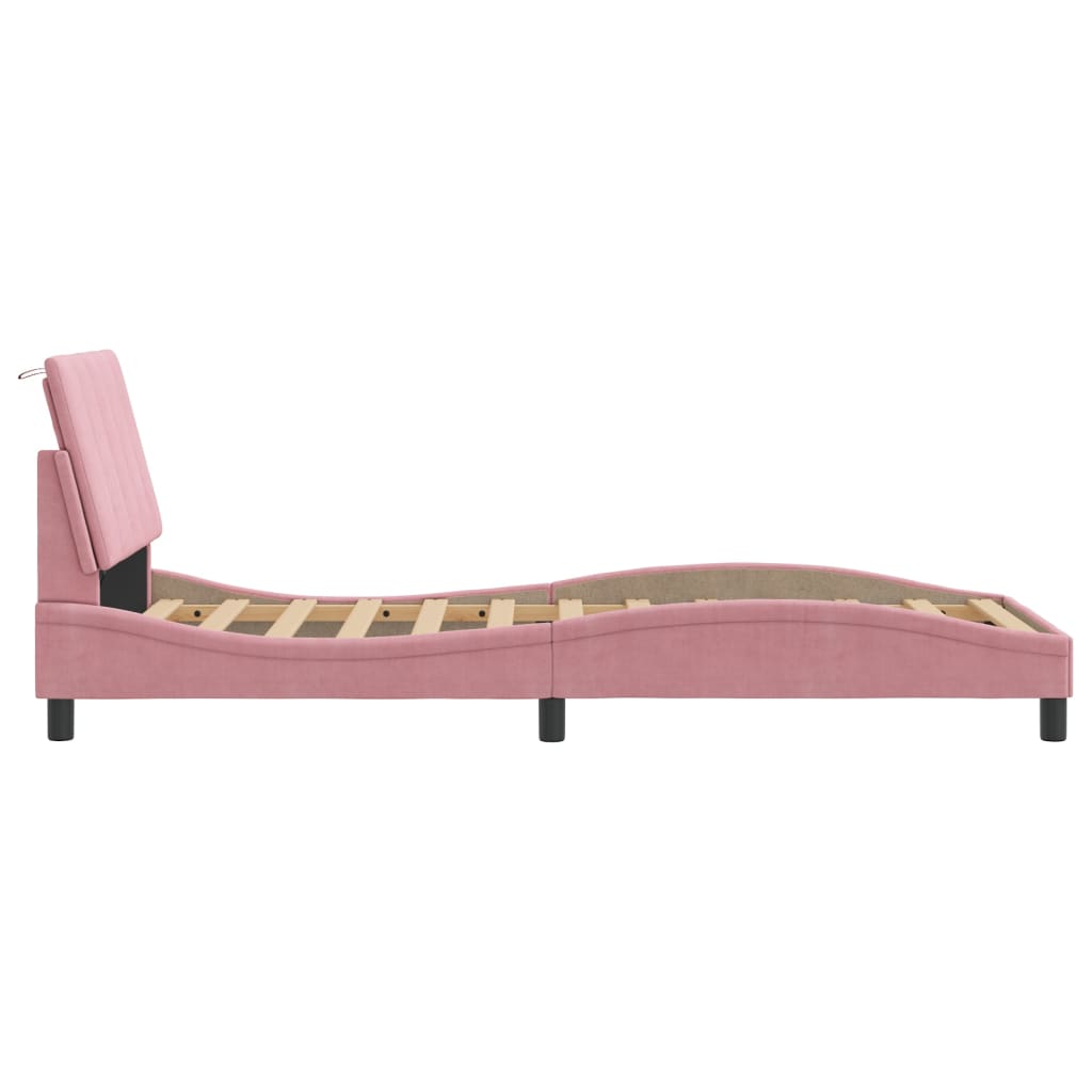 Bettgestell mit LED ohne Matratze "Hanko" Rosa 90x190 cm Samt