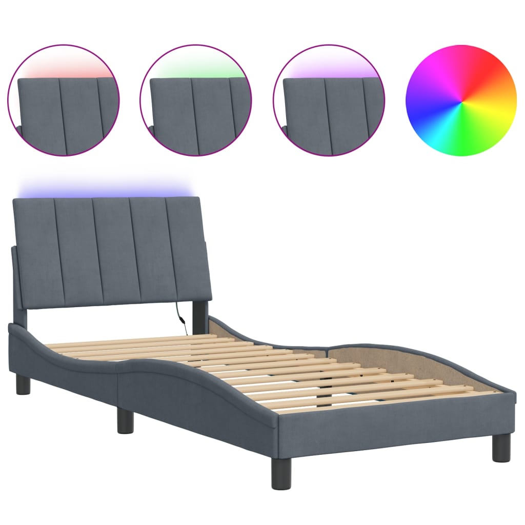 Bettgestell mit LED ohne Matratze "Hanko" Dunkelgrau 90x200 cm Samt