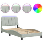Bettgestell mit LED ohne Matratze "Hanko" Hellgrau 100x200 cm Samt