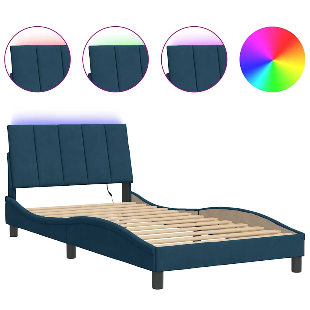 Bettgestell mit LED ohne Matratze "Hanko" Blau 100x200 cm Samt