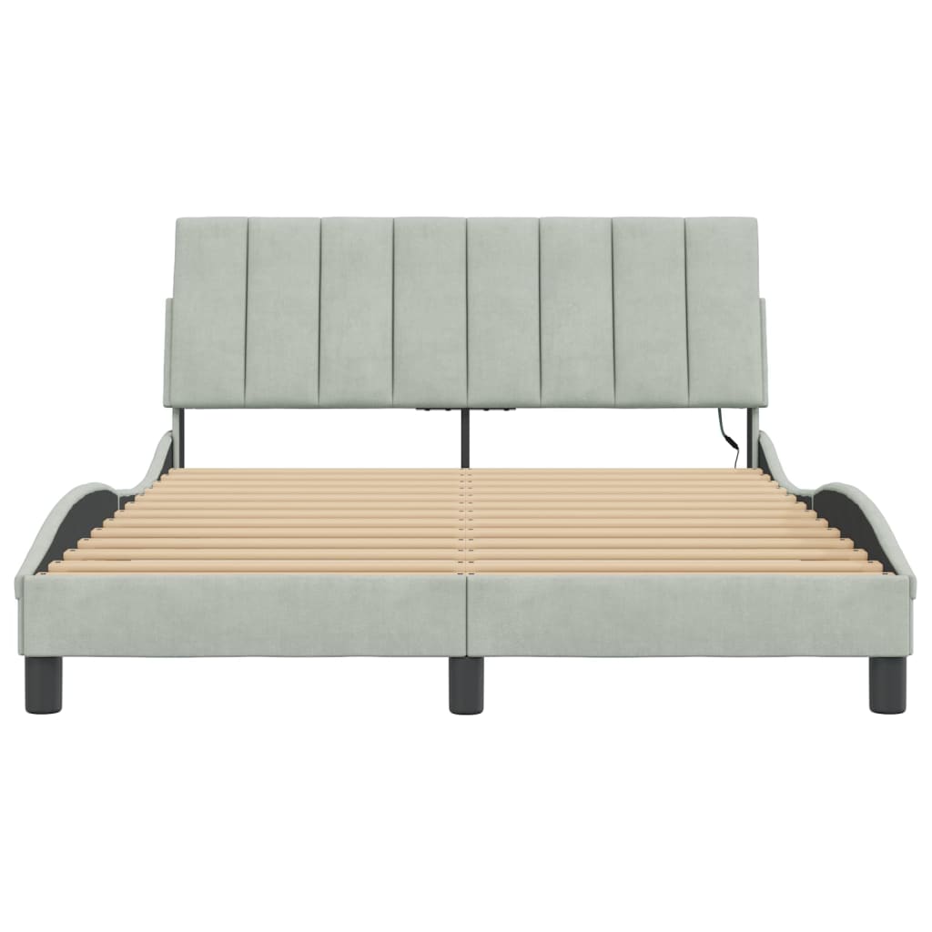 Bettgestell mit LED ohne Matratze "Hanko" Hellgrau 120x200 cm Samt