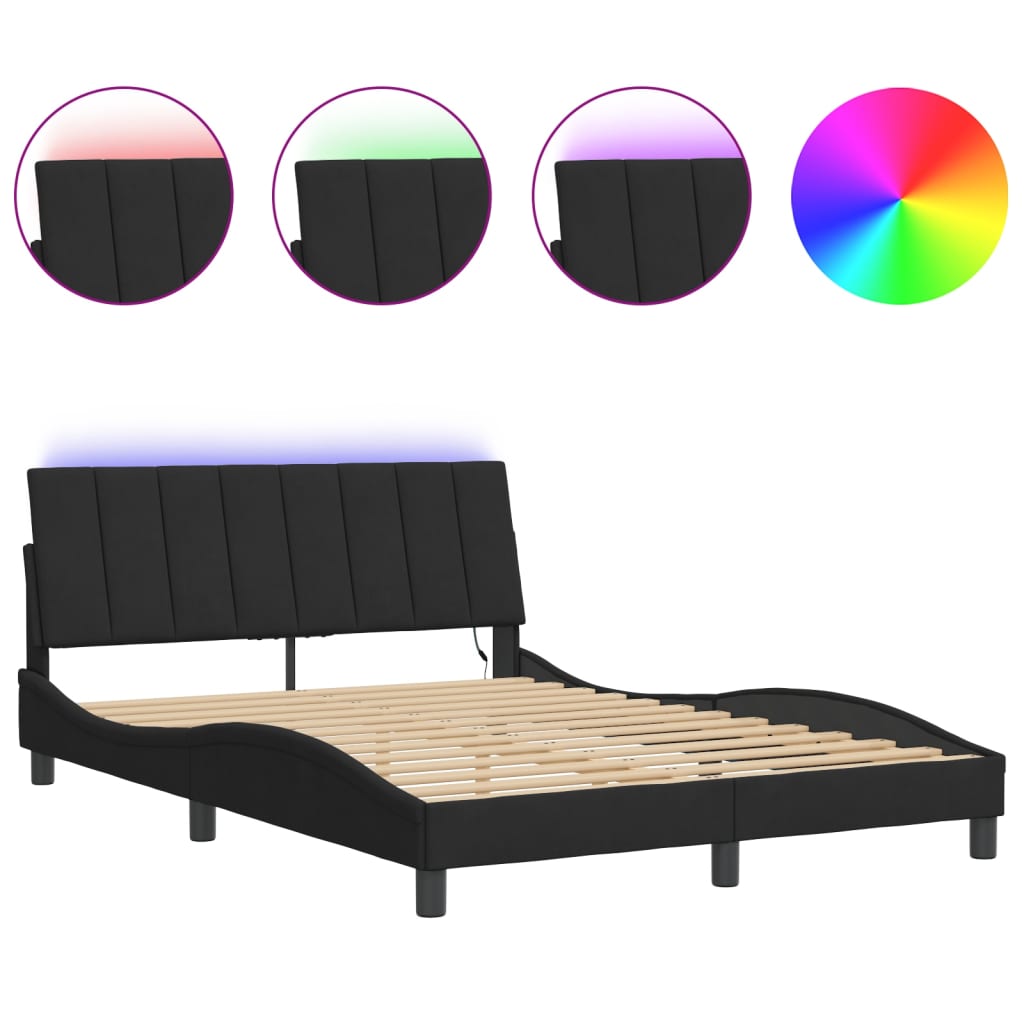 Bettgestell mit LED ohne Matratze "Hanko" Schwarz 140x190 cm Samt