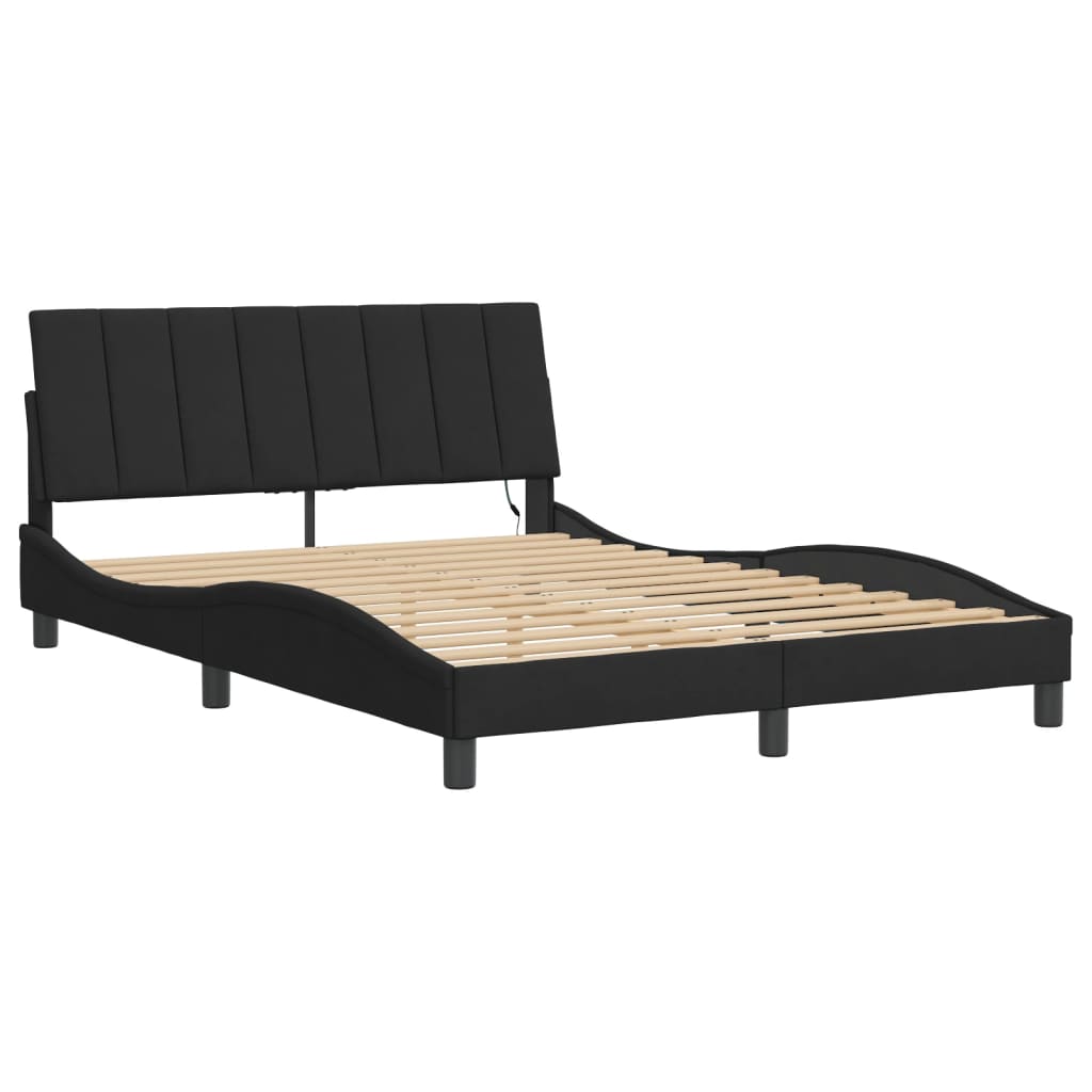 Bettgestell mit LED ohne Matratze "Hanko" Schwarz 140x190 cm Samt