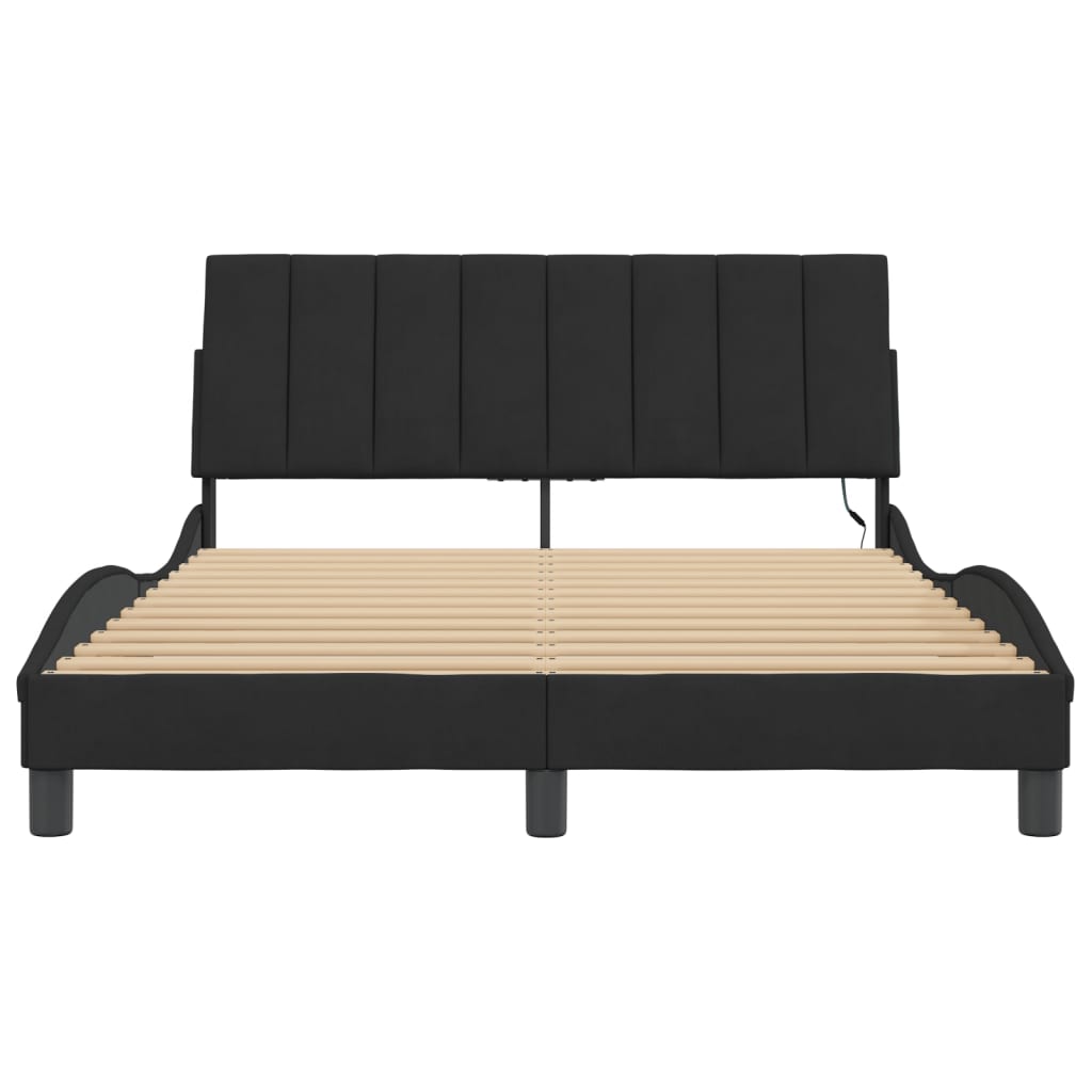 Bettgestell mit LED ohne Matratze "Hanko" Schwarz 140x190 cm Samt
