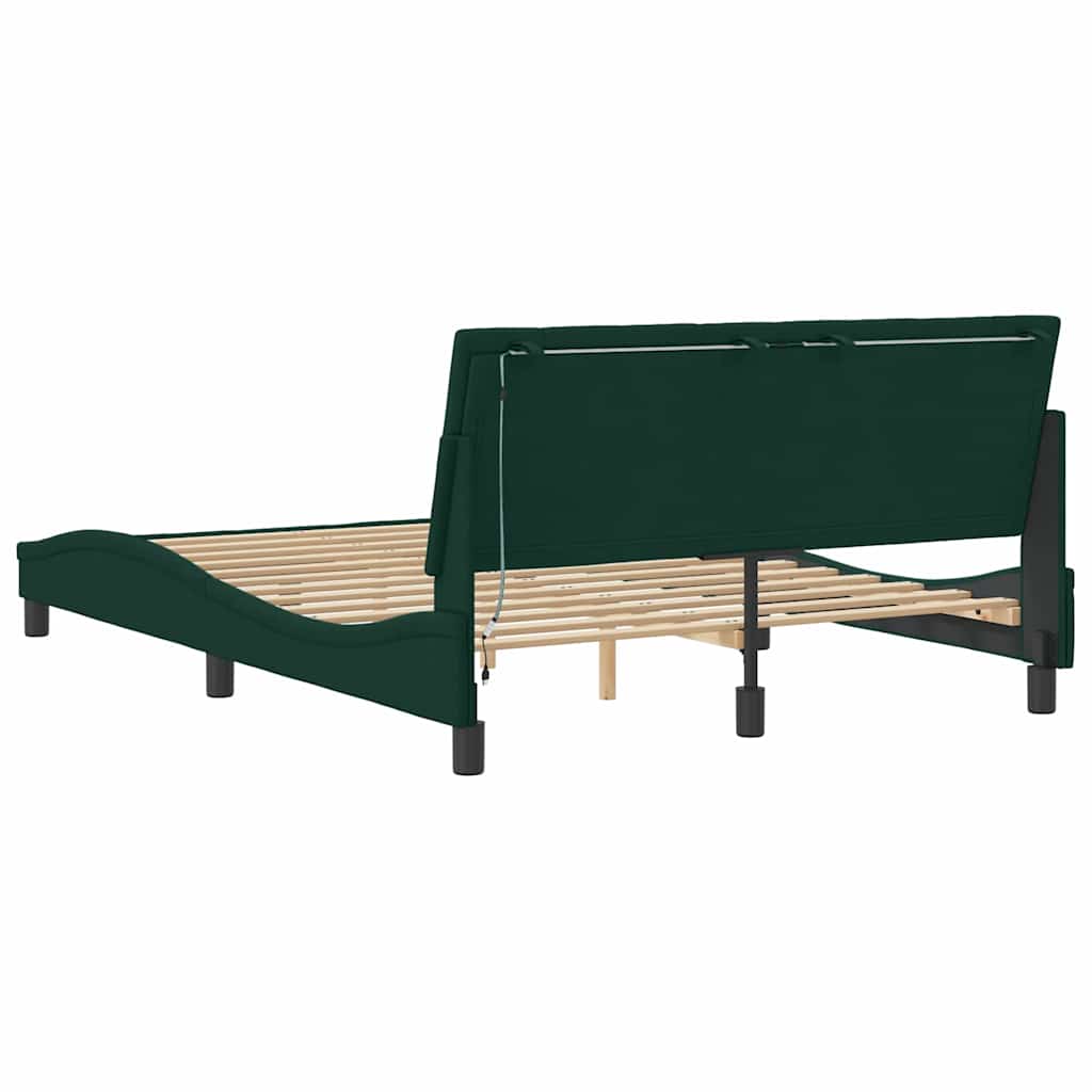 Bettgestell mit LED ohne Matratze "Hanko" Dunkelgrün 140x190 cm Samt