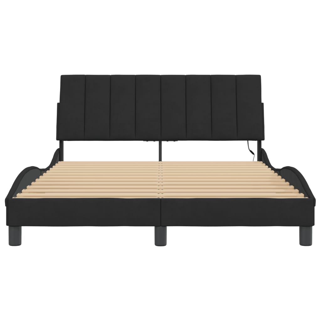 Bettgestell mit LED ohne Matratze "Hanko" Schwarz 140x200 cm Samt