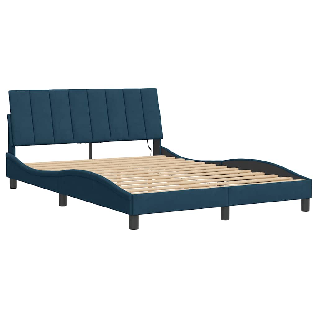 Bettgestell mit LED ohne Matratze "Hanko" Blau 140x200 cm Samt