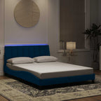 Bettgestell mit LED ohne Matratze "Hanko" Blau 140x200 cm Samt