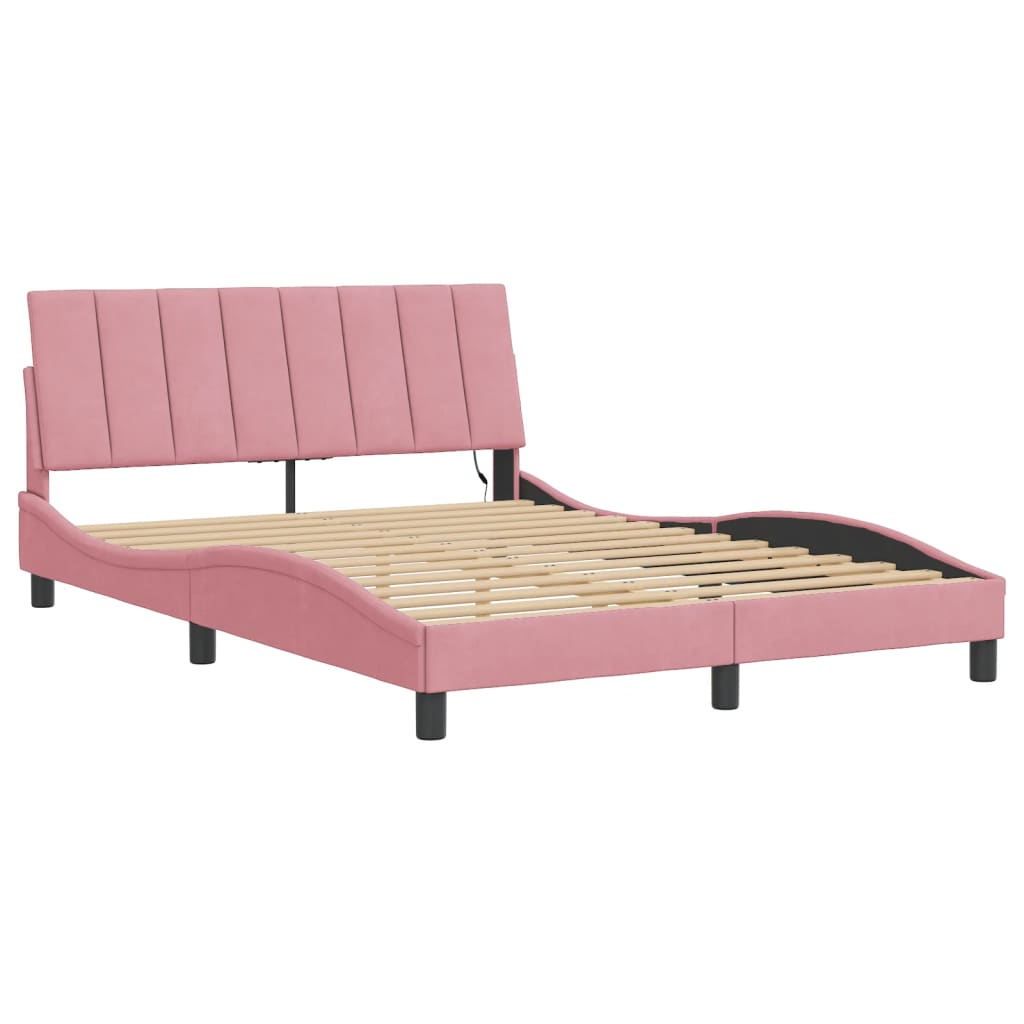 Bettgestell mit LED ohne Matratze "Hanko" Rosa 140x200 cm Samt