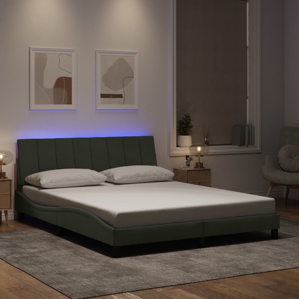 Bettgestell mit LED ohne Matratze "Hanko" Hellgrau 160x200 cm Samt