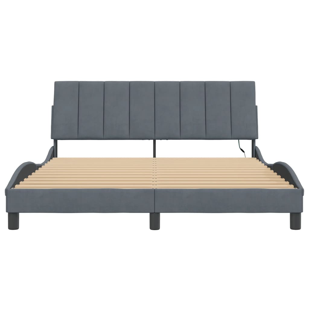 Bettgestell mit LED ohne Matratze "Hanko" Dunkelgrau 160x200 cm Samt