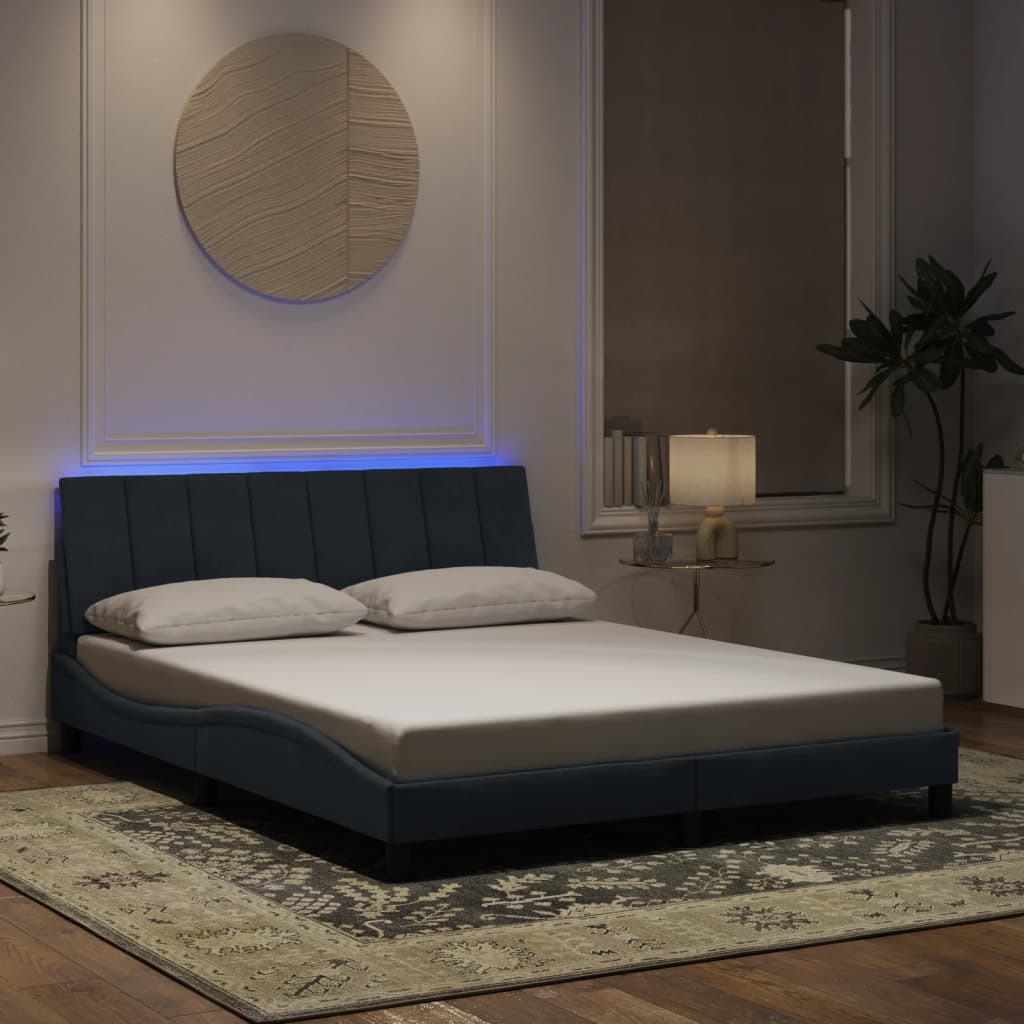 Bettgestell mit LED ohne Matratze "Hanko" Dunkelgrau 160x200 cm Samt