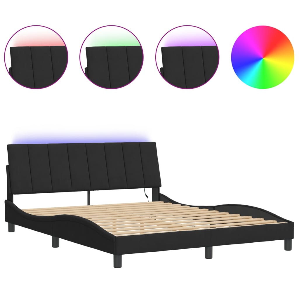 Bettgestell mit LED ohne Matratze "Hanko" Schwarz 160x200 cm Samt