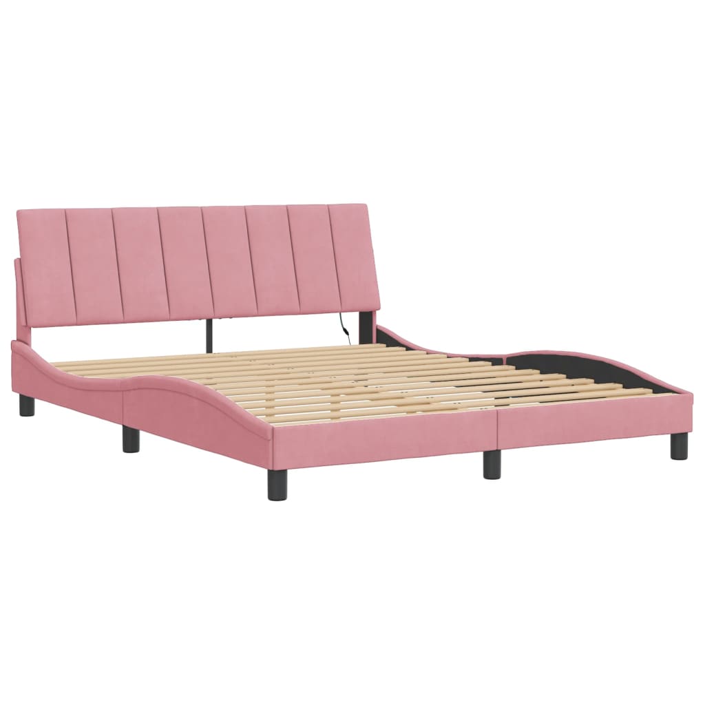 Bettgestell mit LED ohne Matratze "Hanko" Rosa 160x200 cm Samt