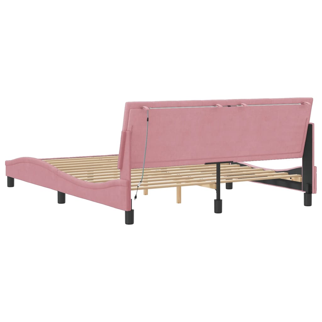 Bettgestell mit LED ohne Matratze "Hanko" Rosa 160x200 cm Samt