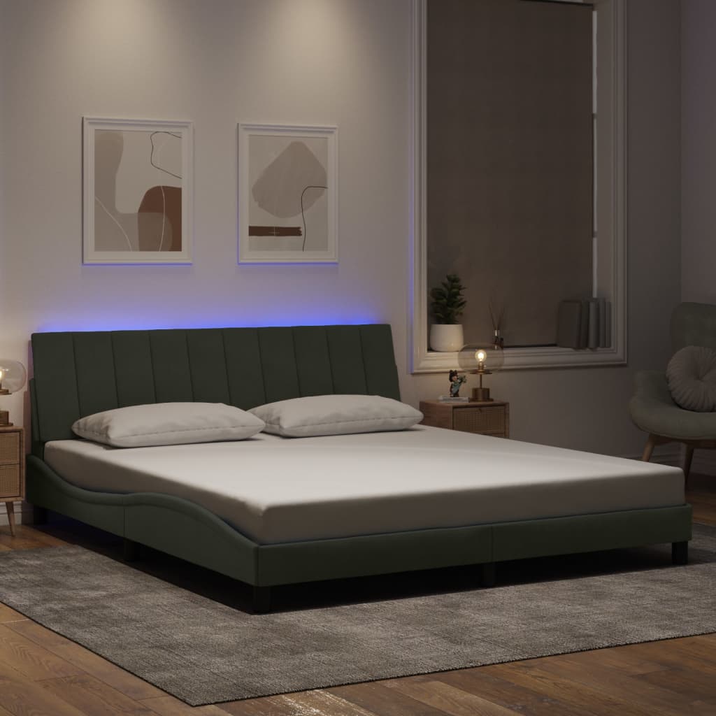 Bettgestell mit LED ohne Matratze "Hanko" Hellgrau 180x200 cm Samt