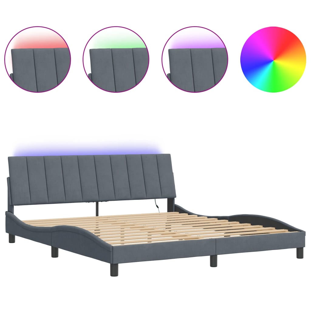 Bettgestell mit LED ohne Matratze "Hanko" Dunkelgrau 180x200 cm Samt