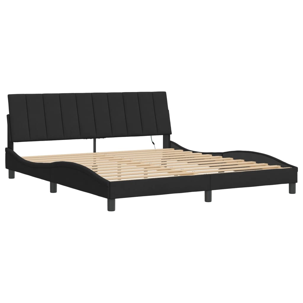 Bettgestell mit LED ohne Matratze "Hanko" Schwarz 180x200 cm Samt