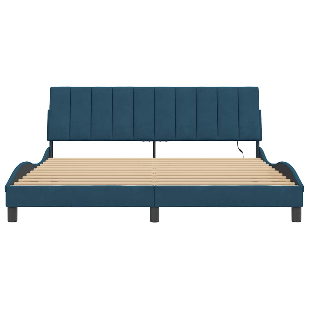Bettgestell mit LED ohne Matratze "Hanko" Blau 180x200 cm Samt