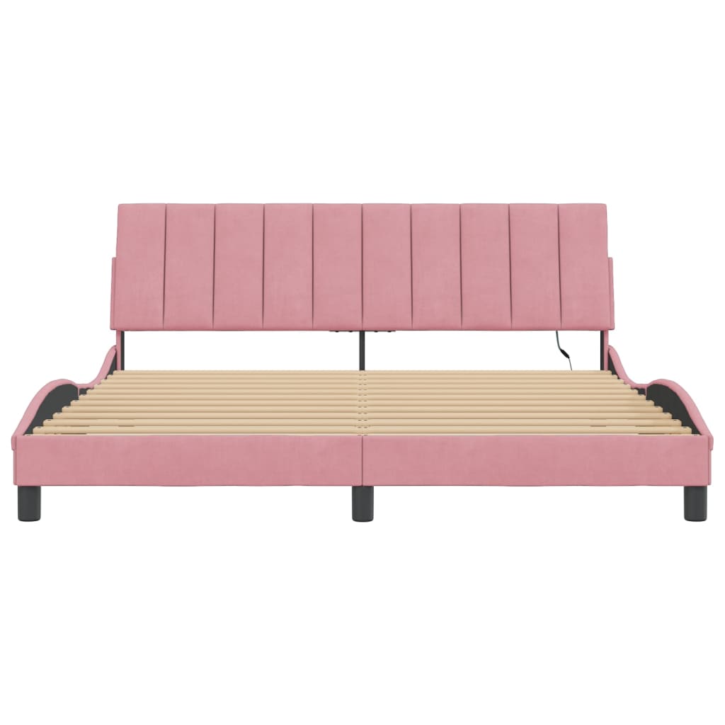 Bettgestell mit LED ohne Matratze "Hanko" Rosa 180x200 cm Samt