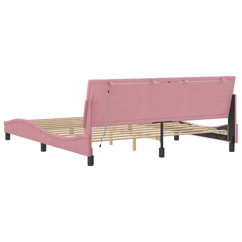 Bettgestell mit LED ohne Matratze "Hanko" Rosa 180x200 cm Samt