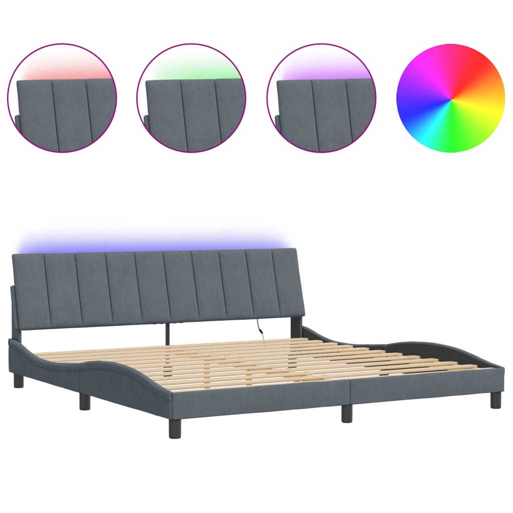 Bettgestell mit LED ohne Matratze "Hanko" Dunkelgrau 200x200 cm Samt