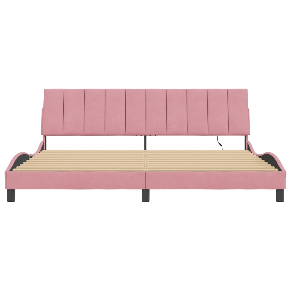 Bettgestell mit LED ohne Matratze "Hanko" Rosa 200x200 cm Samt