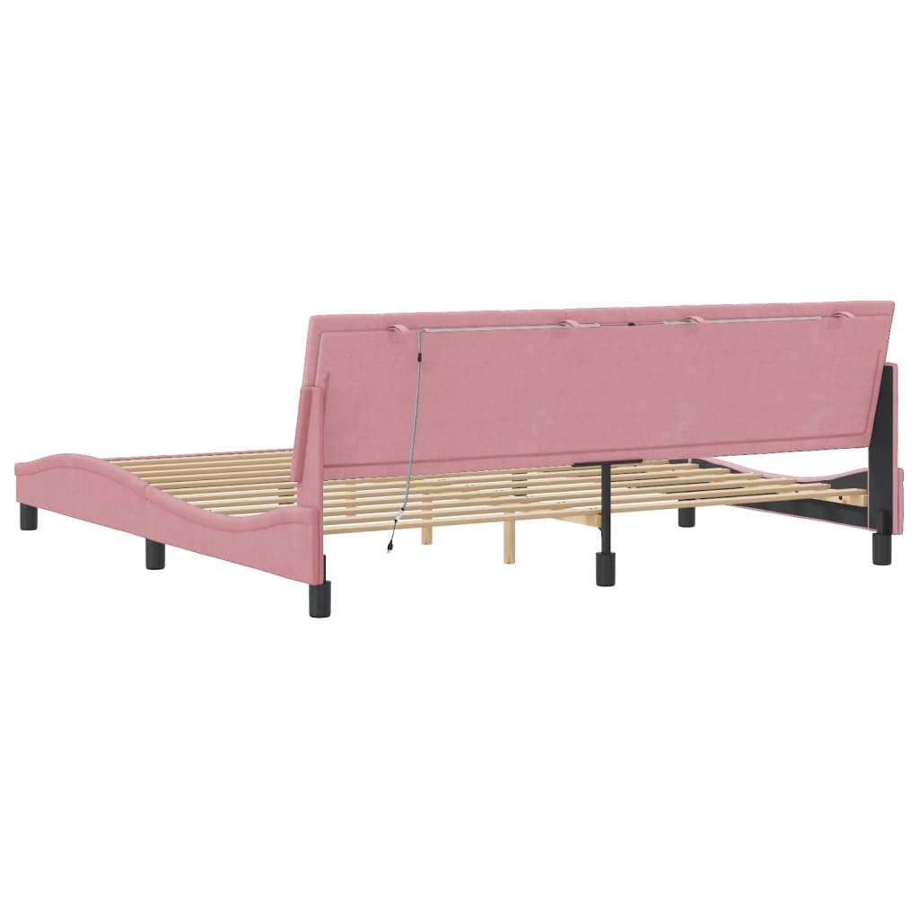 Bettgestell mit LED ohne Matratze "Hanko" Rosa 200x200 cm Samt