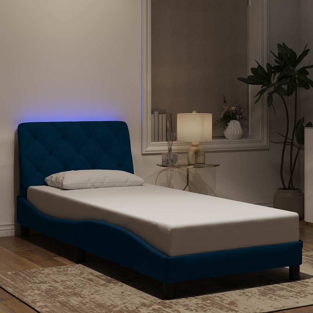 Bettgestell mit LED ohne Matratze Blau 80x200 cm Samt