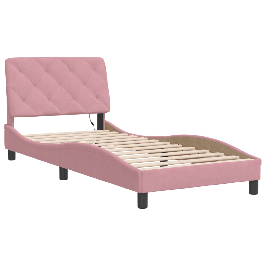 Bettgestell mit LED ohne Matratze Rosa 80x200 cm Samt