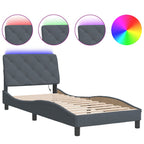 Bettgestell mit LED ohne Matratze Dunkelgrau 90x200 cm Samt
