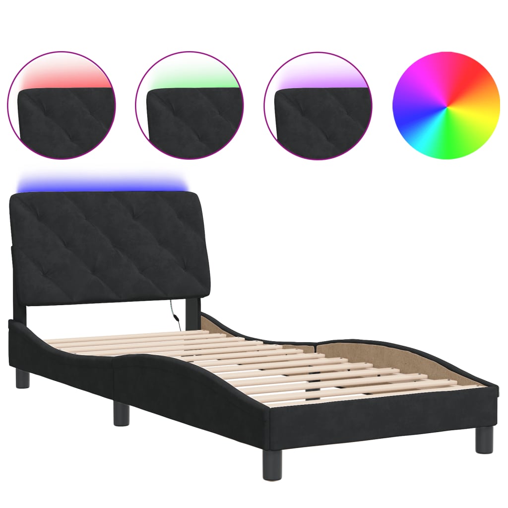 Bettgestell mit LED ohne Matratze Schwarz 90x200 cm Samt