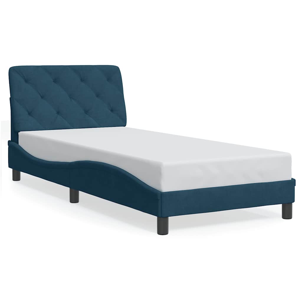 Bettgestell mit LED ohne Matratze Blau 90x200 cm Samt