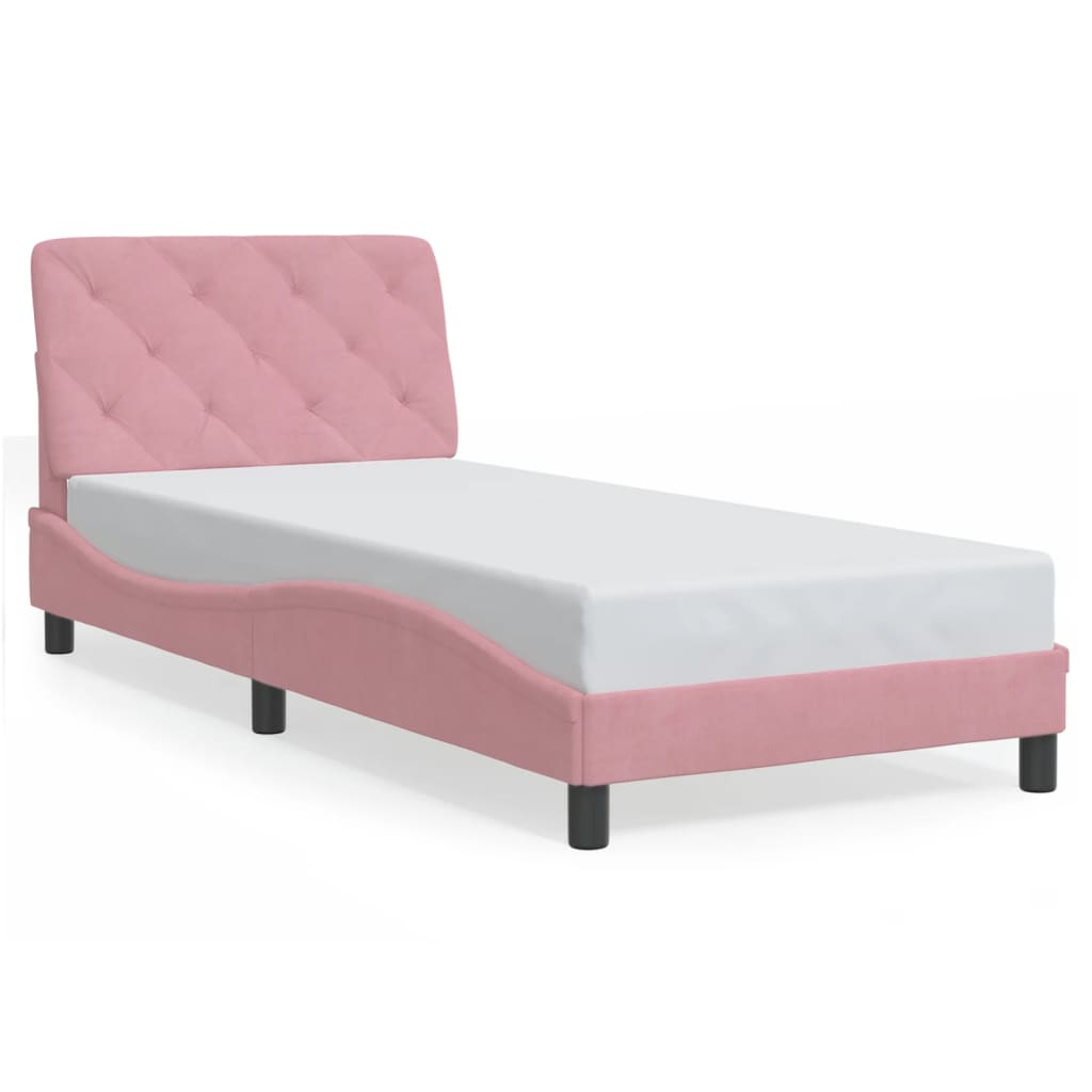 Bettgestell mit LED ohne Matratze Rosa 90x200 cm Samt
