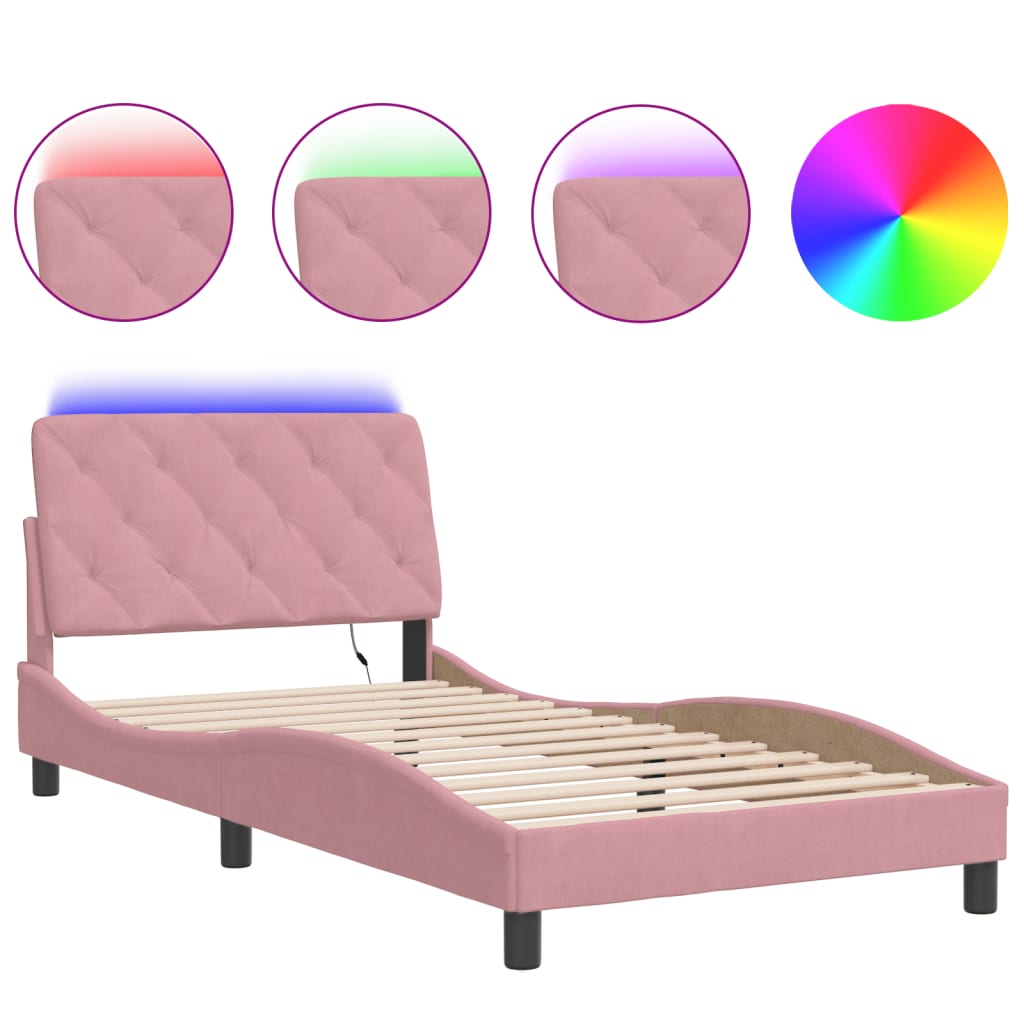 Bettgestell mit LED ohne Matratze Rosa 100x200 cm Samt