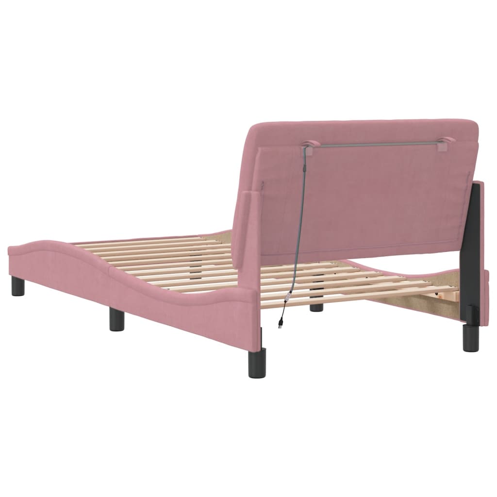 Bettgestell mit LED ohne Matratze Rosa 100x200 cm Samt