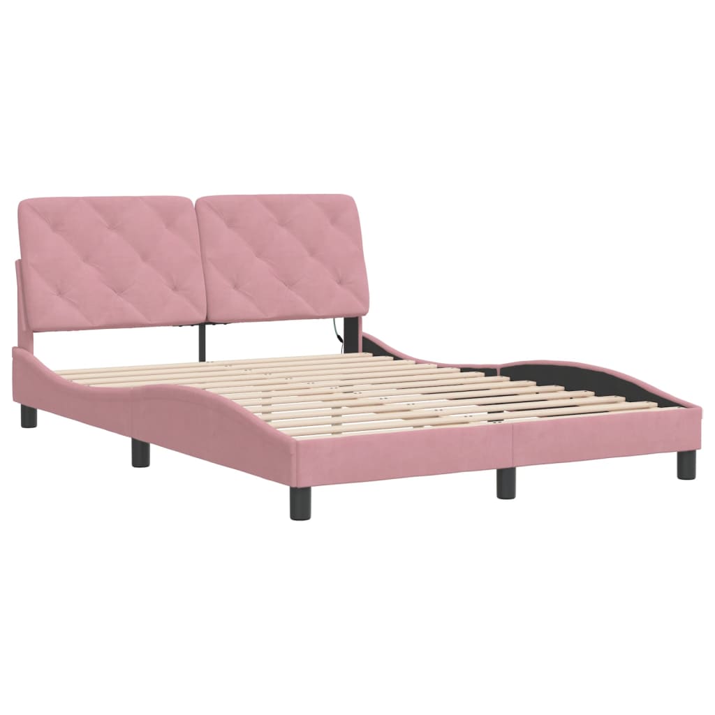 Bettgestell mit LED ohne Matratze Rosa 120x200 cm Samt
