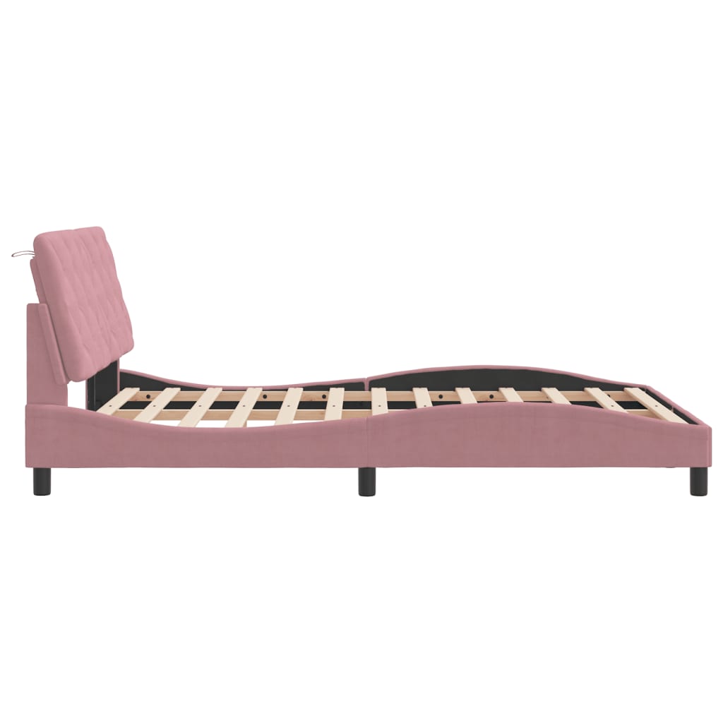 Bettgestell mit LED ohne Matratze Rosa 120x200 cm Samt