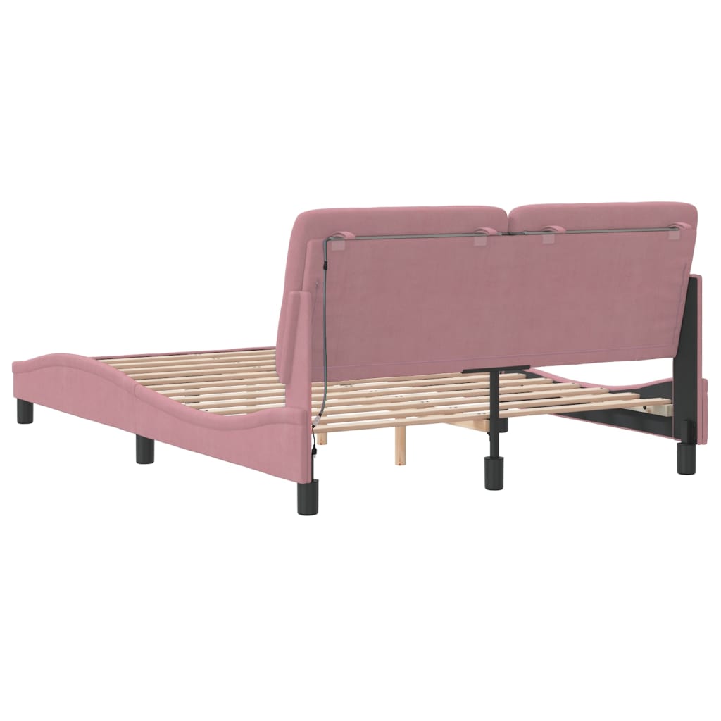 Bettgestell mit LED ohne Matratze Rosa 120x200 cm Samt