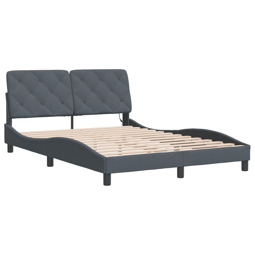 Bettgestell mit LED ohne Matratze Dunkelgrau 140x190 cm Samt