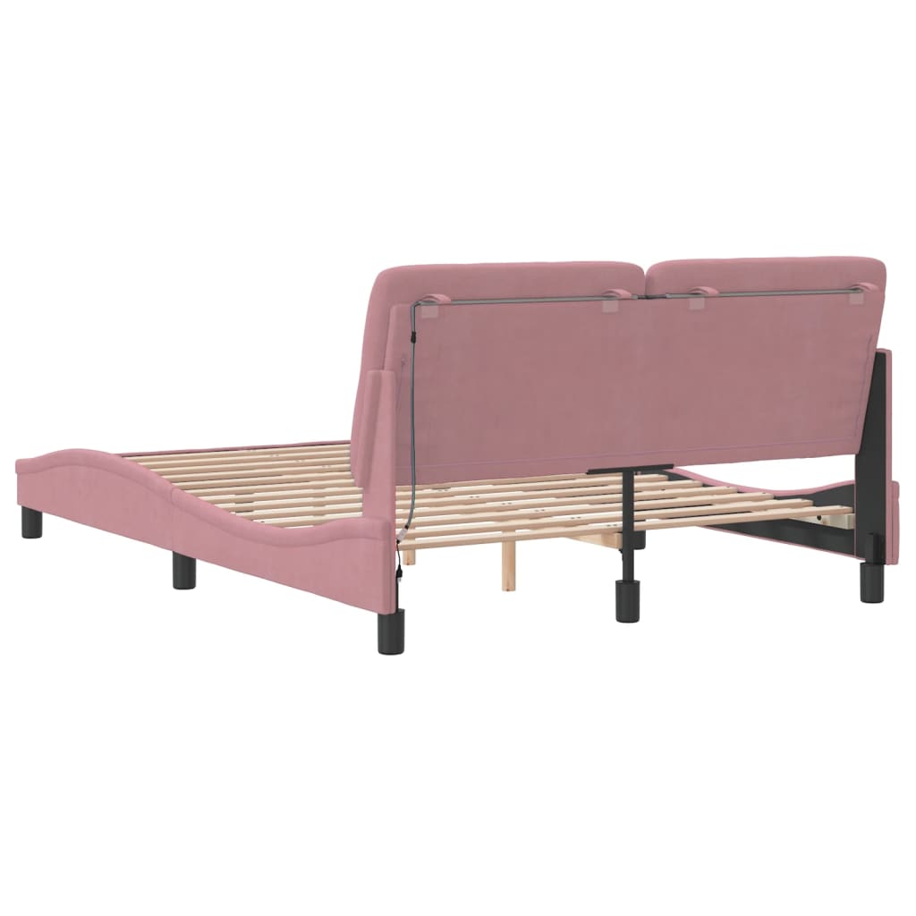 Bettgestell mit LED ohne Matratze Rosa 140x190 cm Samt