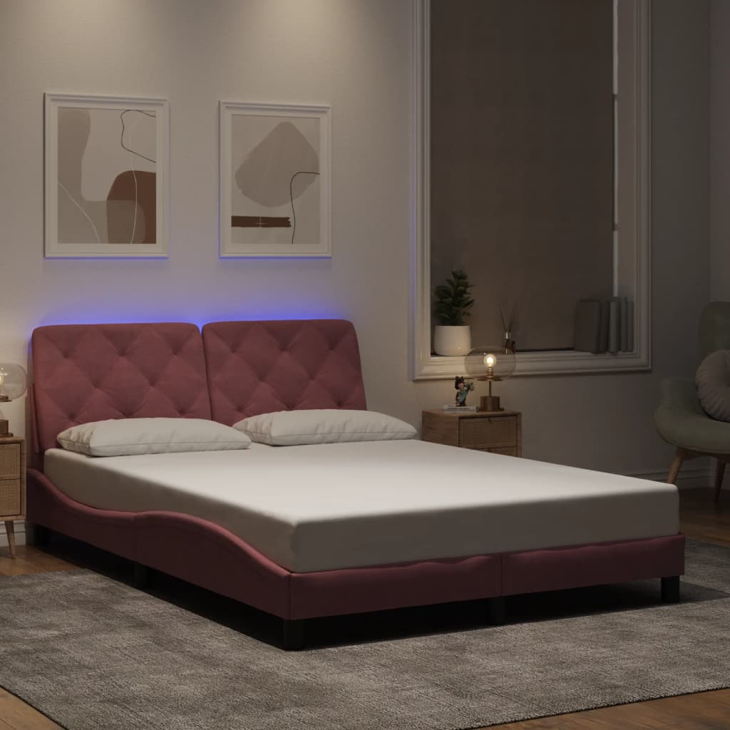 Bettgestell mit LED ohne Matratze Rosa 140x190 cm Samt