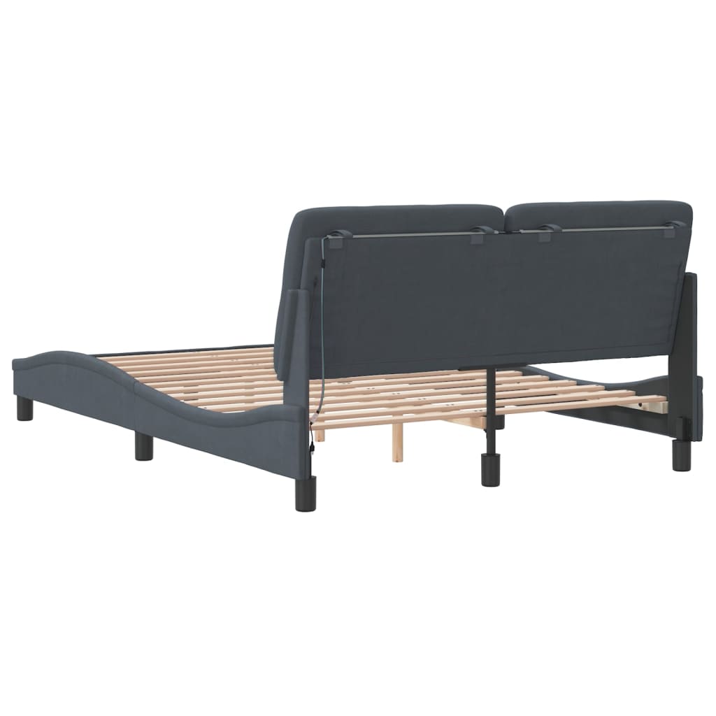Bettgestell mit LED ohne Matratze Dunkelgrau 140x200 cm Samt