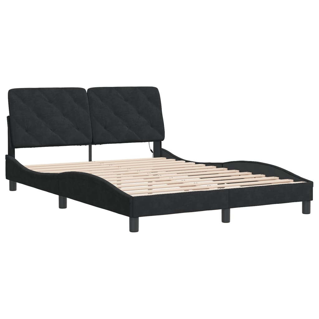 Bettgestell mit LED ohne Matratze Schwarz 140x200 cm Samt