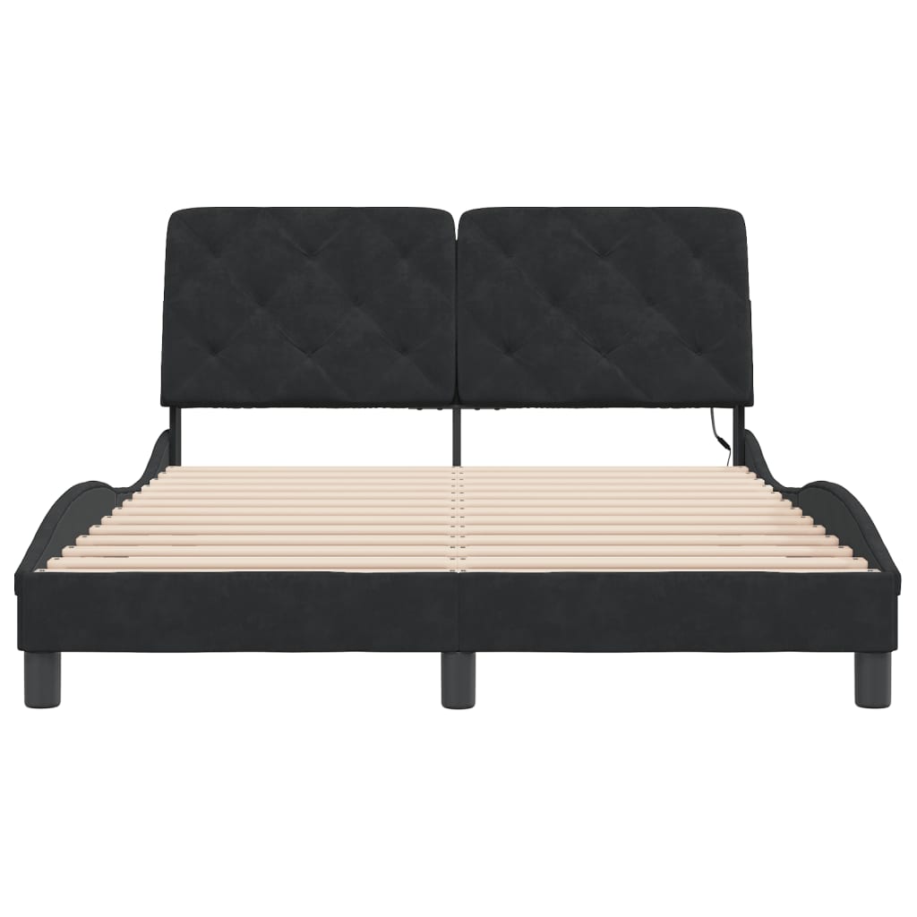 Bettgestell mit LED ohne Matratze Schwarz 140x200 cm Samt