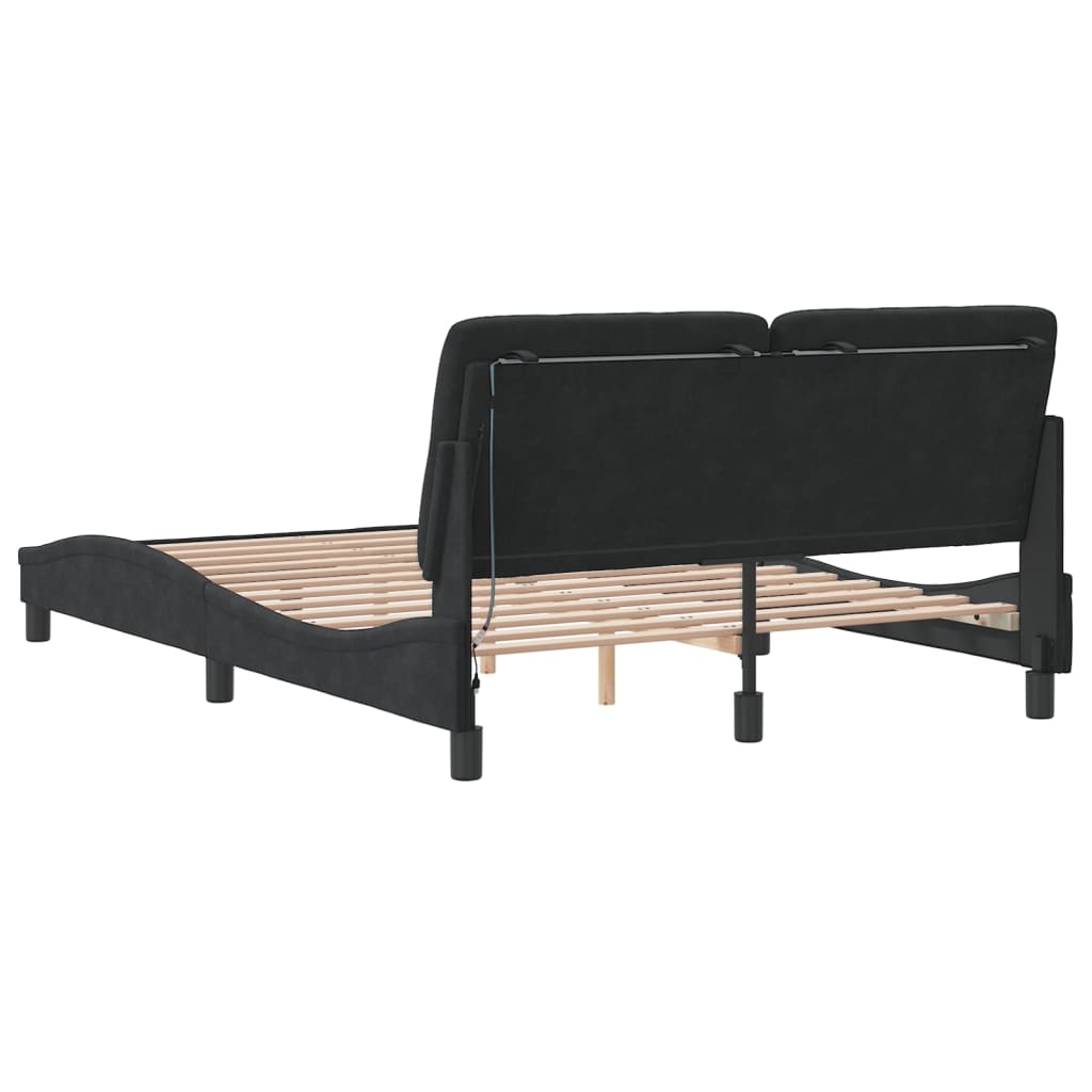 Bettgestell mit LED ohne Matratze Schwarz 140x200 cm Samt