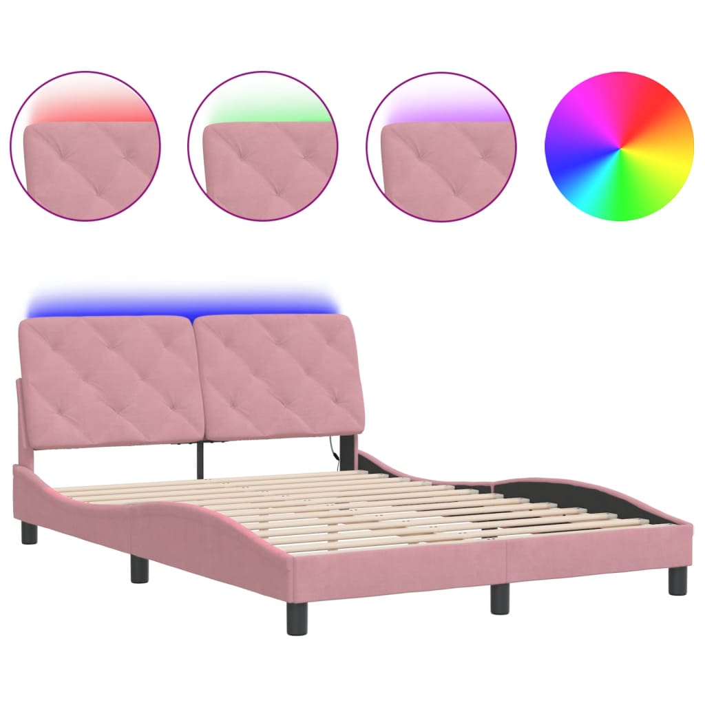Bettgestell mit LED ohne Matratze Rosa 140x200 cm Samt