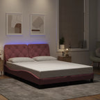 Bettgestell mit LED ohne Matratze Rosa 140x200 cm Samt